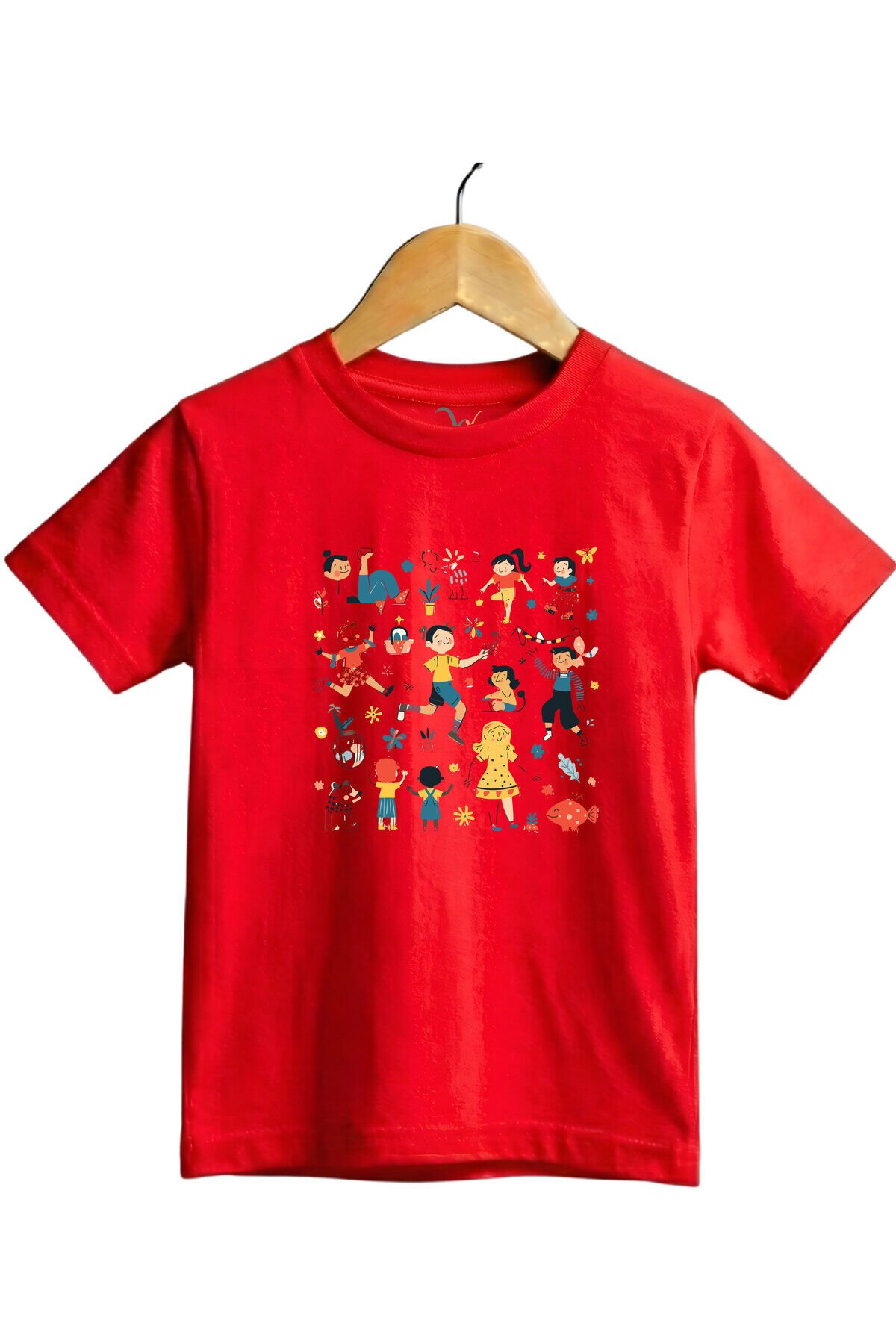 Eğlenceli Çocuk İllüstrasyonlu Regular Fit %100 Pamuk Kısa Kollu Çocuk T-shirt Kırmızı - 13-14 Yaş