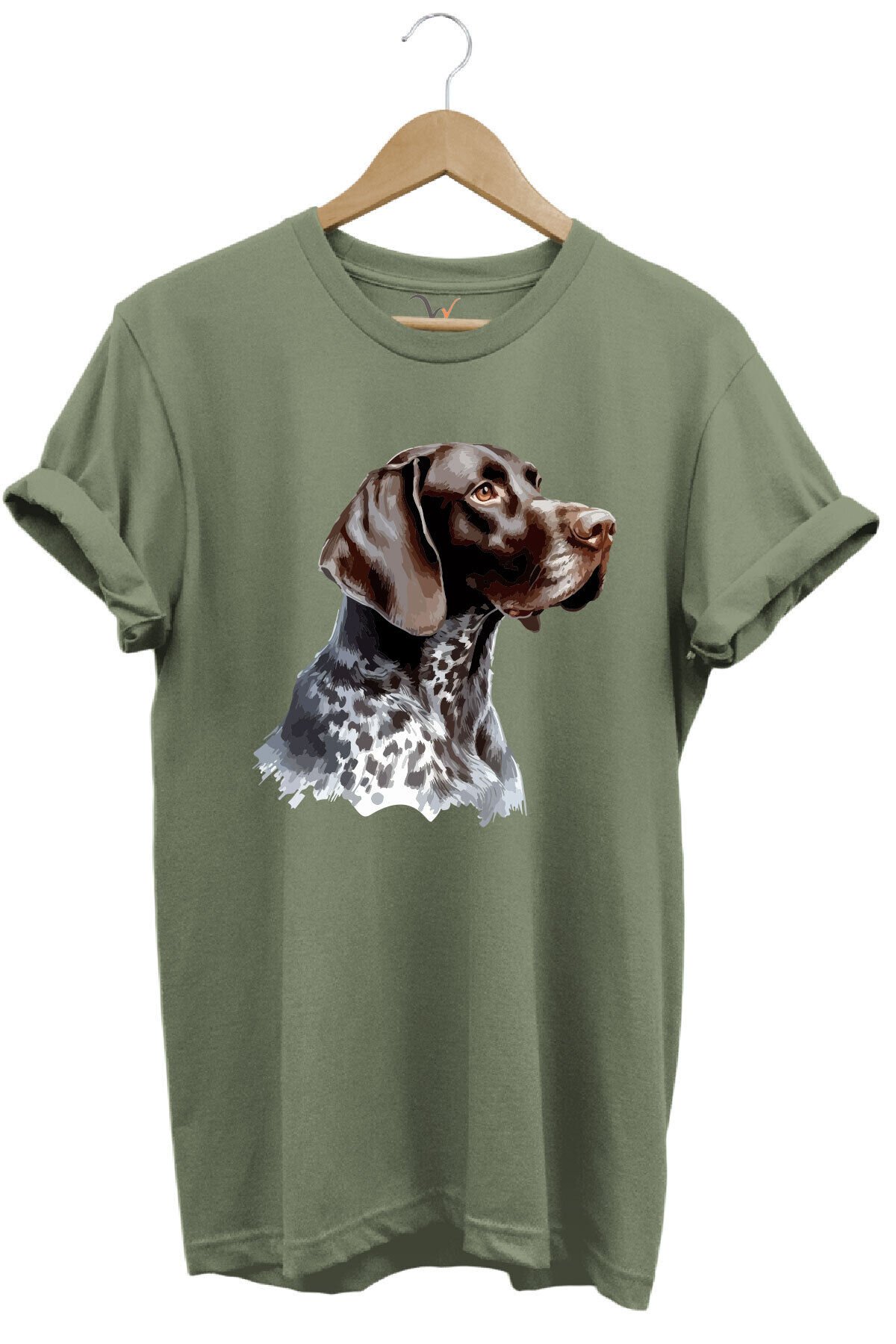 Avcılık Kurzhaar Av Köpeği Tasarım Baskılı %100 Pamuk Regular Fit Bisiklet Yaka Premium T-Shirt Haki - M