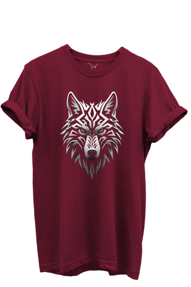 KURT ve TÜRK Özel Koleksiyon Serisi-7 Tasarım Baskılı %100 Pamuk T-shirt Bordo - S