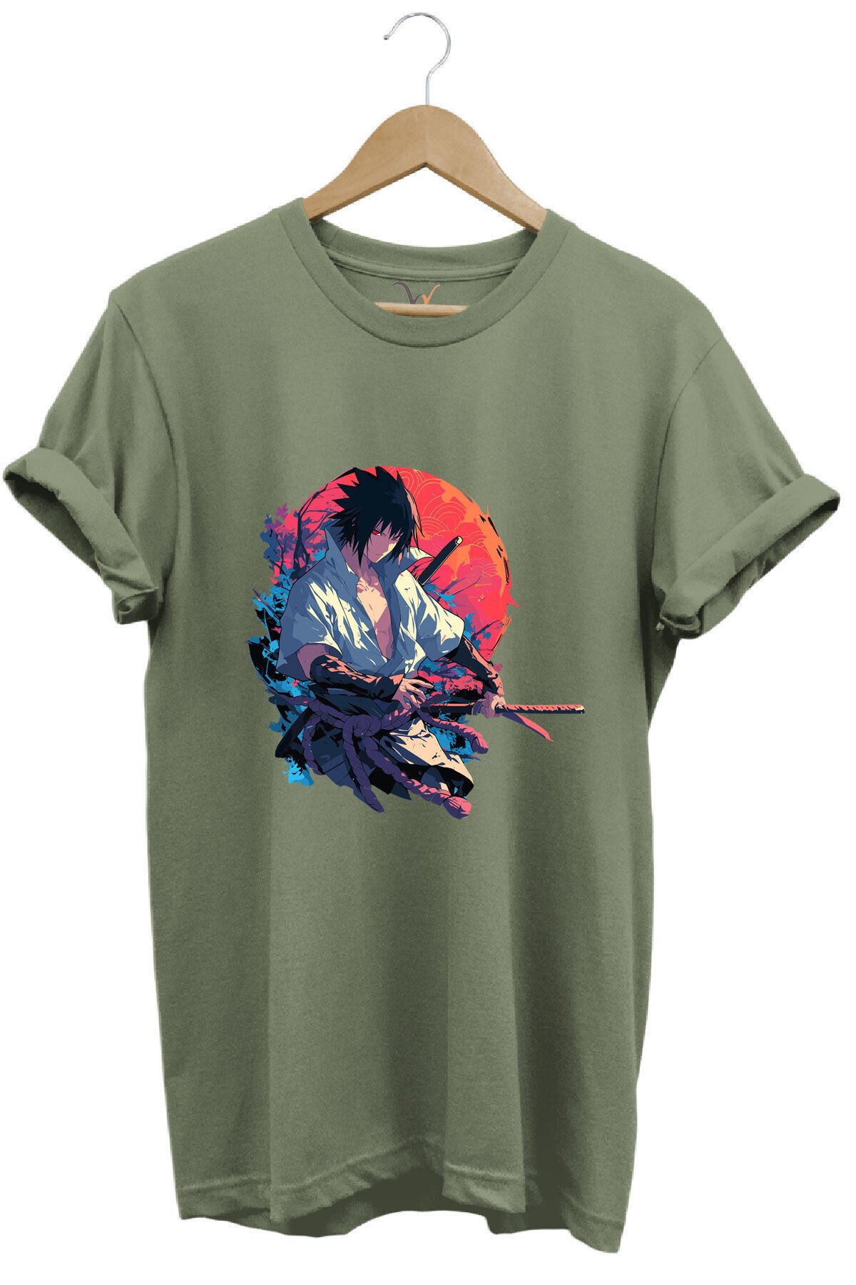 Unisex Anime Mangası Streetwear Baskılı Şık Tasarımlı %100 Pamuk Bisiklet Yaka Lacivert T-shirt Haki - 3XL