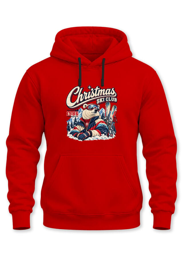 Unisex Yılbaşı Temalı Christmas Ski Club 1986 Kutup Ayısı Baskılı Kapüşonlu Sweatshirt Hoodie