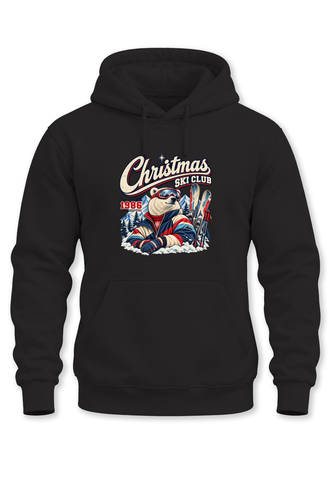 Unisex Yılbaşı Temalı Christmas Ski Club 1986 Kutup Ayısı Baskılı Kapüşonlu Sweatshirt Hoodie
