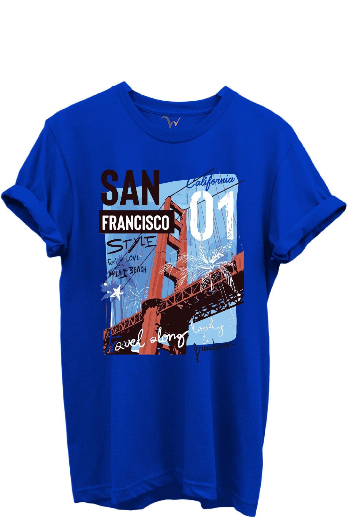 San Francisco California Yazılı Golden Gate Köprüsü Baskılı %100 Pamuk Regular Fit Unisex T-Shirt
