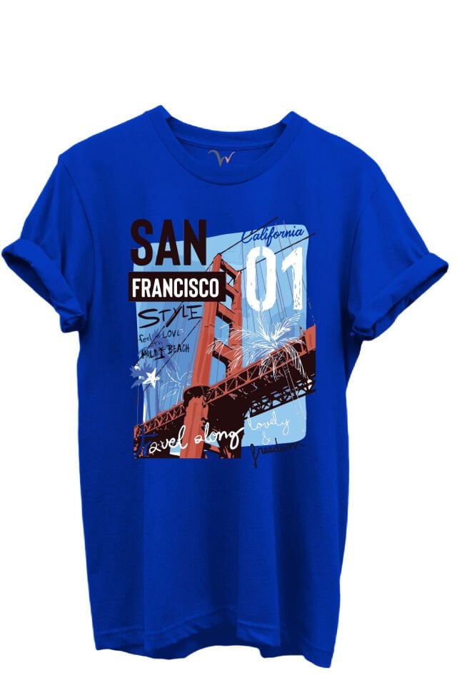San Francisco California Yazılı Golden Gate Köprüsü Baskılı %100 Pamuk Regular Fit Unisex T-Shirt
