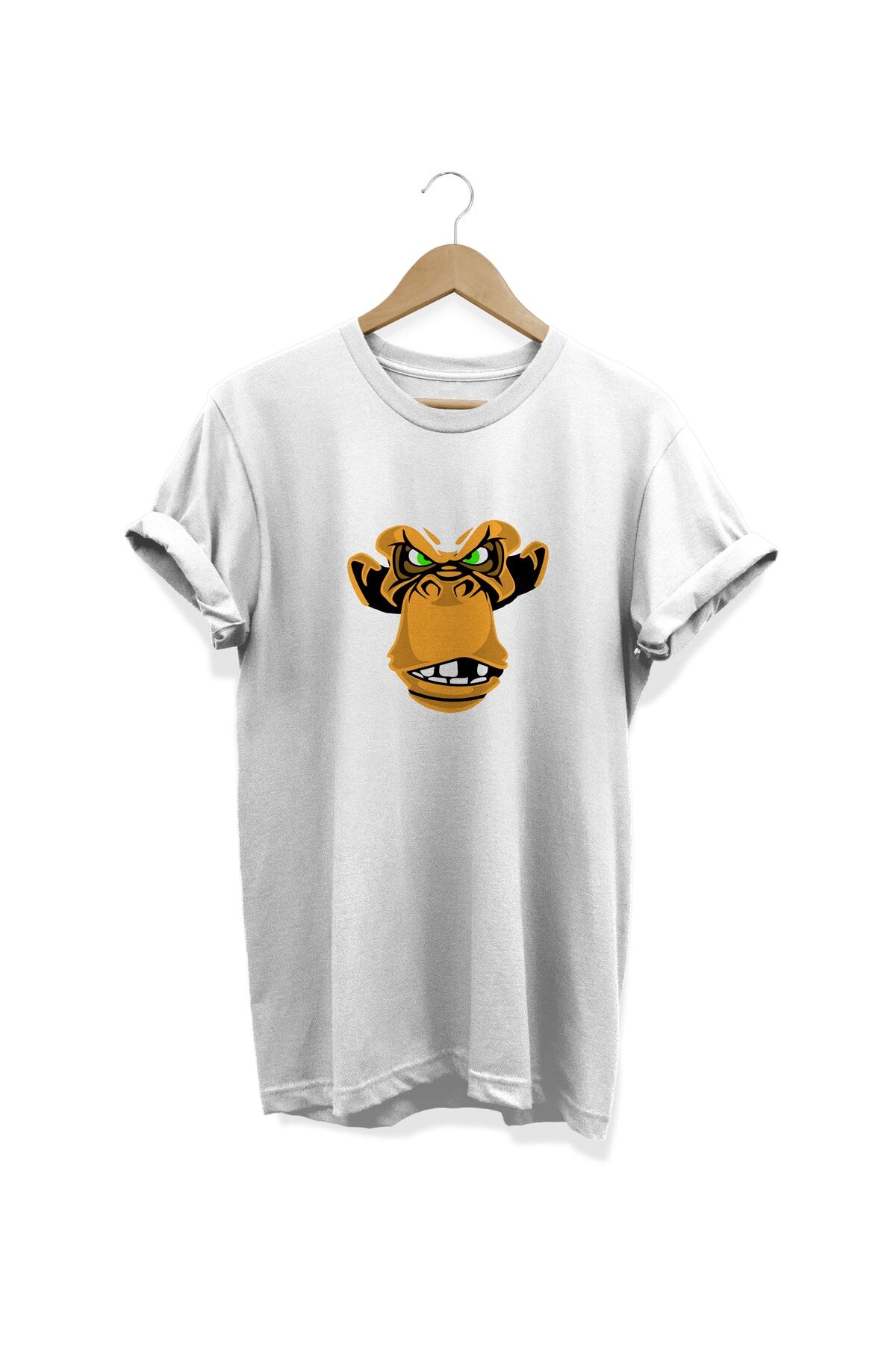 Maymun Baskılı Beyaz T-shirt