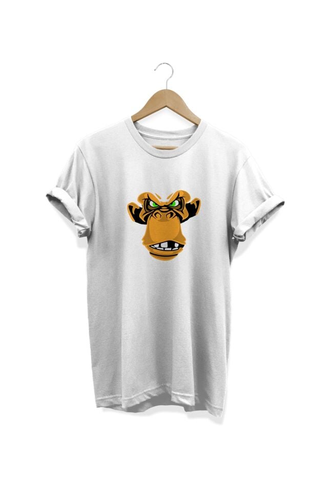 Maymun Baskılı Beyaz T-shirt