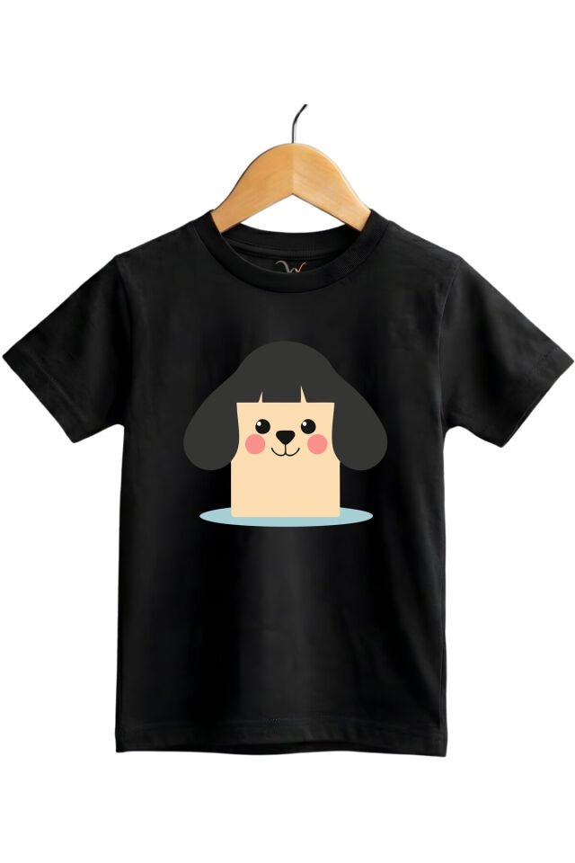 Sevimli Köpek Karakter Baskılı Regular Fit %100 Pamuk Kısa Kollu Çocuk T-shirt Siyah - 7-8 Yaş