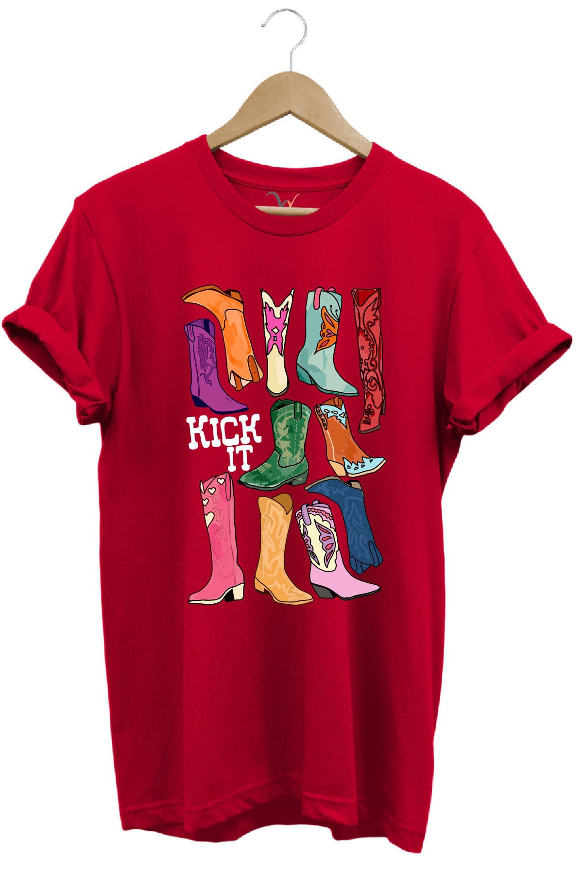 Unisex Cowgirl Kovboy Çizme Baskılı %100 Pamuk Regular Fit Bisiklet Yaka Turuncu T-shirt Kırmızı - M