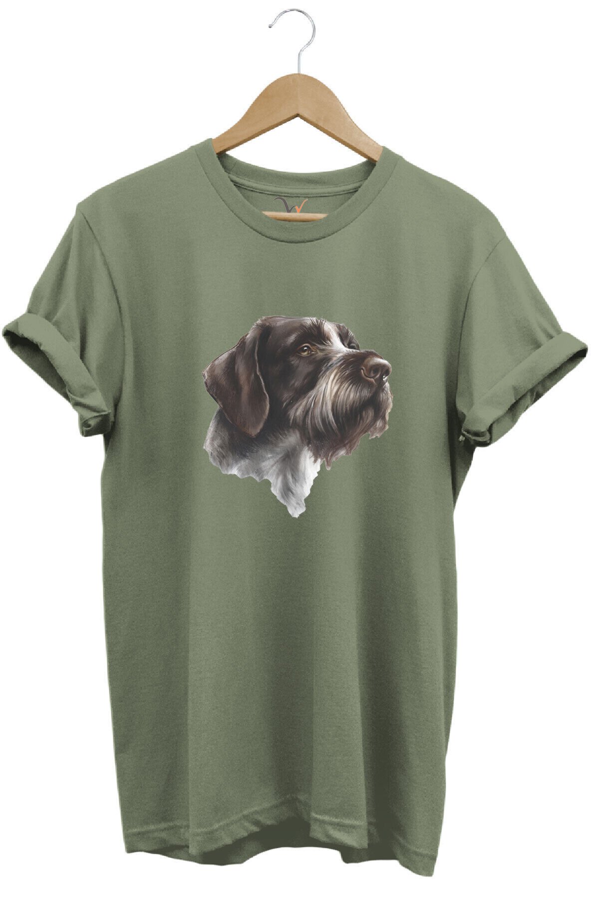 Avcılık Hunting Drahthaar Draktar Av Köpeği Baskılı %100 Pamuk Regular Fit Unisex T-Shirt Haki - 2XL