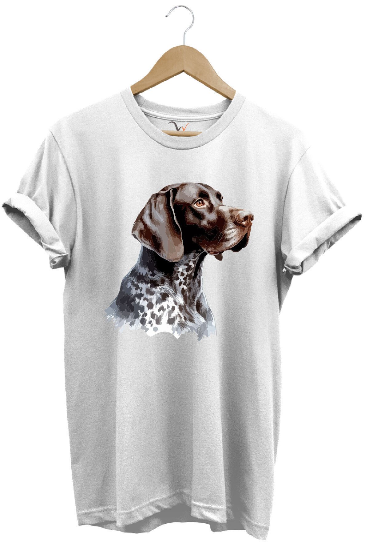 Avcılık Kurzhaar Av Köpeği Tasarım Baskılı %100 Pamuk Regular Fit Bisiklet Yaka Premium T-Shirt Beyaz - M