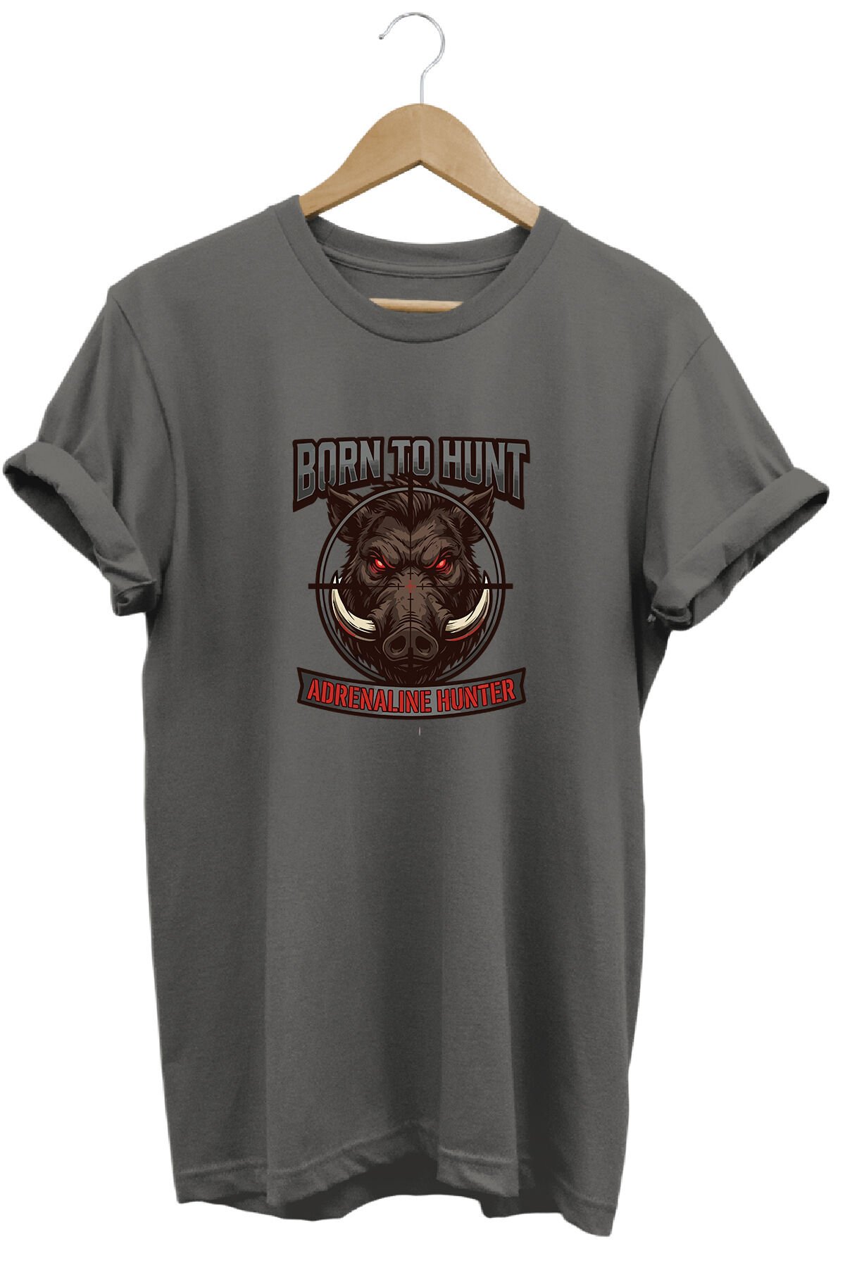 Unisex Yaban Domuzu Hedef Baskılı Arazi ve Atıcılık Tişörtü Outdoor Gri Melanj - XL