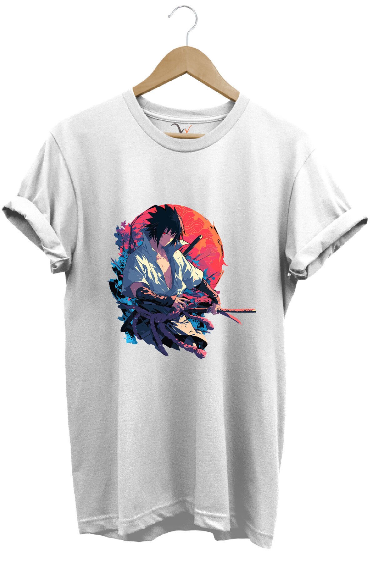 Unisex Anime Mangası Streetwear Baskılı Şık Tasarımlı %100 Pamuk Bisiklet Yaka Lacivert T-shirt Beyaz - 2XL