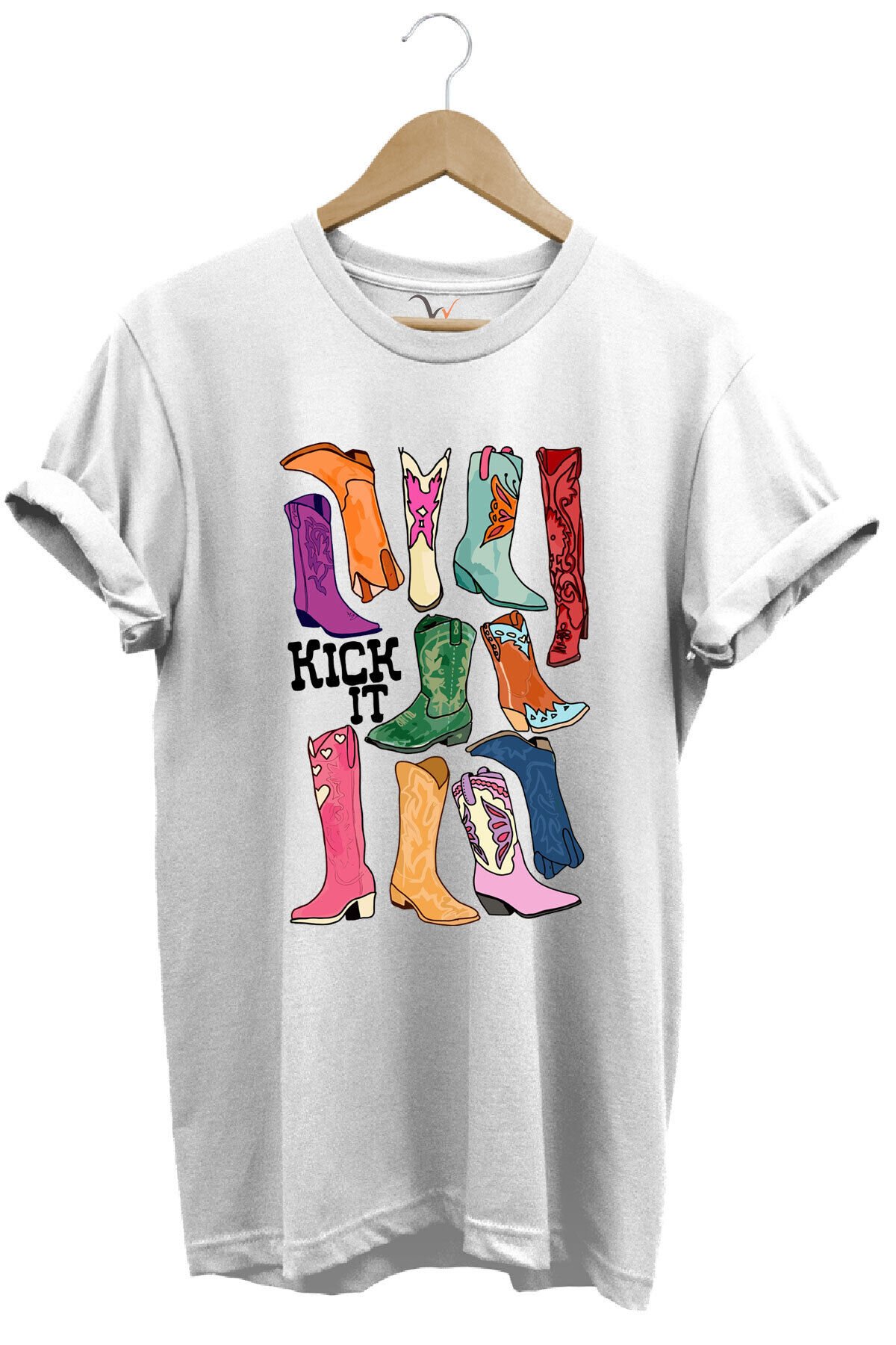 Unisex Cowgirl Kovboy Çizme Baskılı %100 Pamuk Regular Fit Bisiklet Yaka Turuncu T-shirt Beyaz - M
