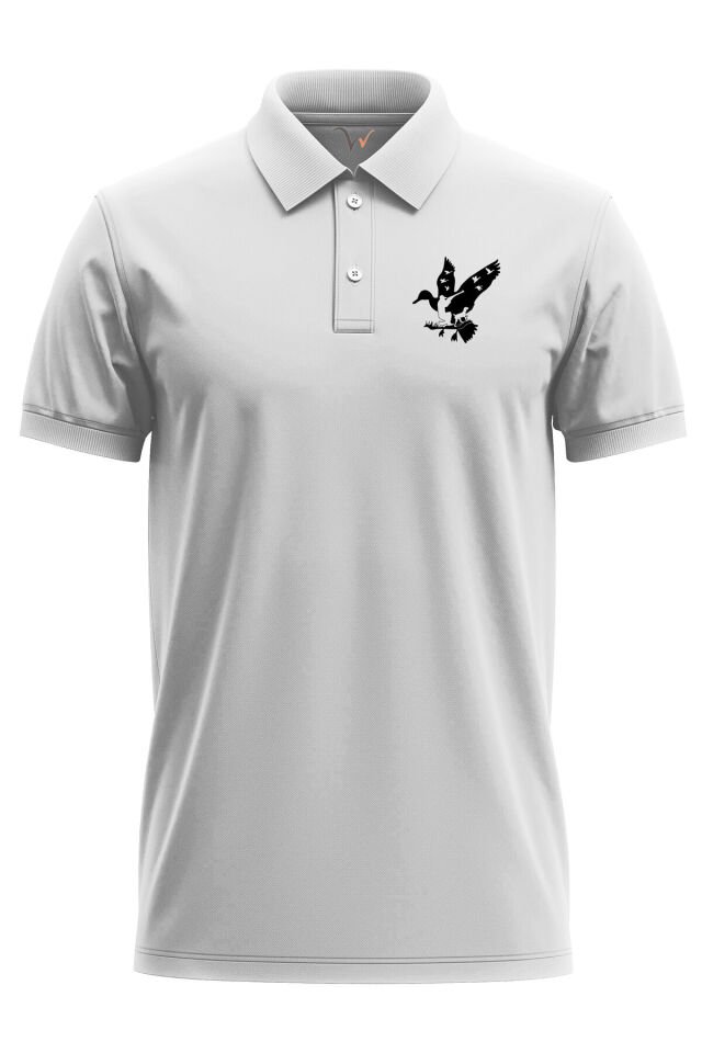 Avcılık Hunting Ördek Avı Baskılı Avcı Ve Köpek Vahşi Yaşam Regular Fit Polo Yaka Turuncu T-shirt Beyaz - M