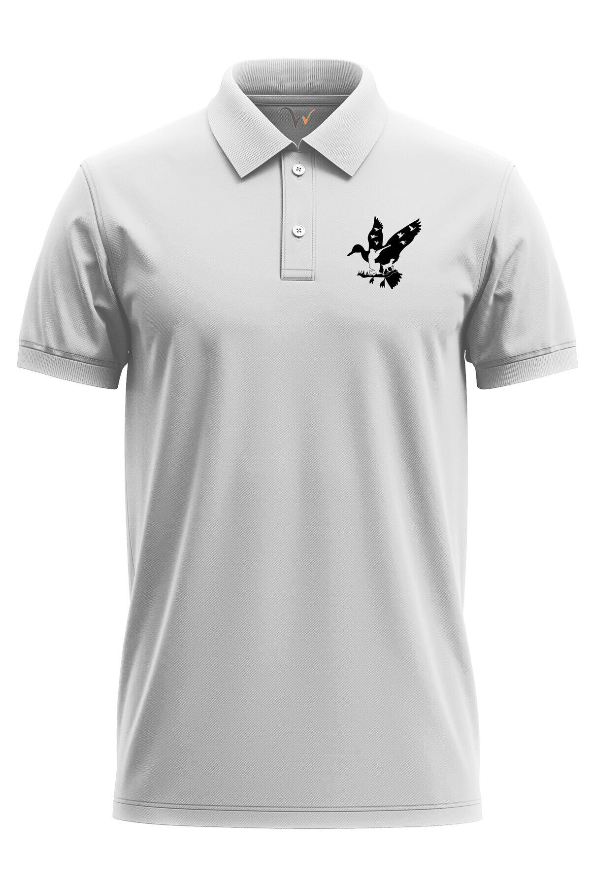 Avcılık Hunting Ördek Avı Baskılı Avcı Ve Köpek Vahşi Yaşam Regular Fit Polo Yaka Turuncu T-shirt Beyaz - S
