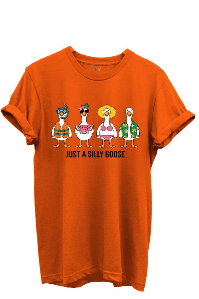 Just a Silly Goose Yazılı Eğlenceli Kaz Karakterleri Baskılı %100 Pamuk Regular Fit Unisex T-Shirt