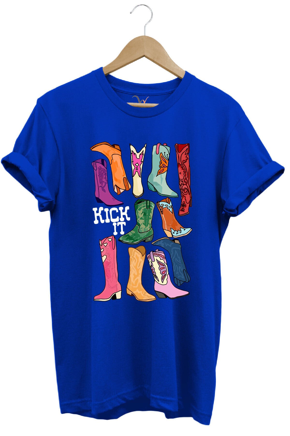 Unisex Cowgirl Kovboy Çizme Baskılı %100 Pamuk Regular Fit Bisiklet Yaka Turuncu T-shirt Mavi - 2XL