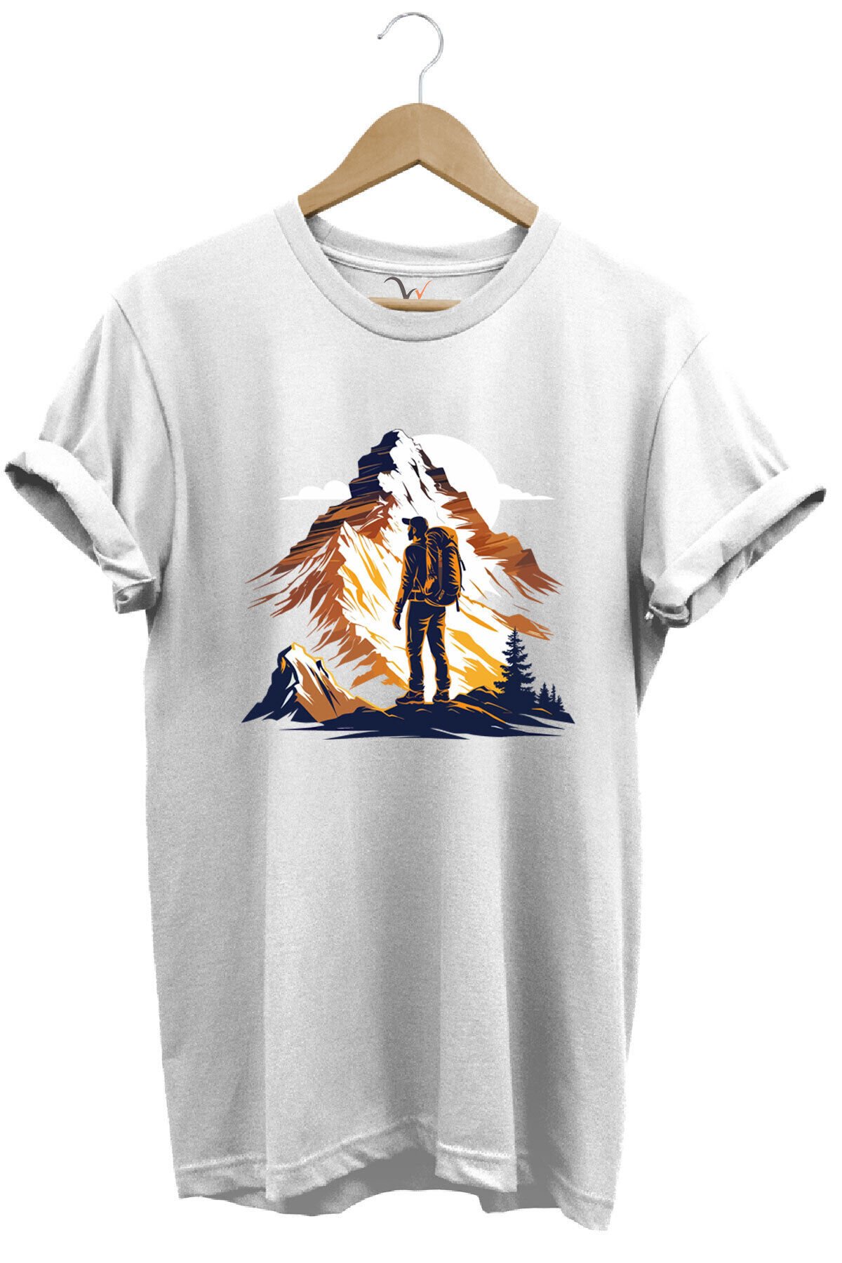 Mountain Dağ Yürüyüşü ve Kar Manzara Baskılı %100 Pamuk Unisex Regular Fit T-Shirt Beyaz - M