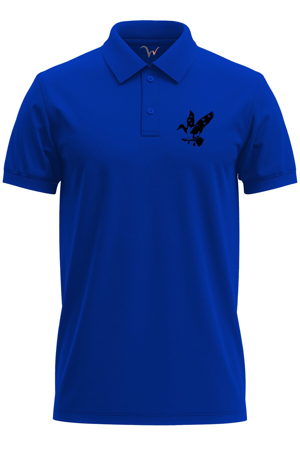 Avcılık Hunting Ördek Avı Baskılı Avcı Ve Köpek Vahşi Yaşam Regular Fit Polo Yaka Turuncu T-shirt Mavi - 3XL