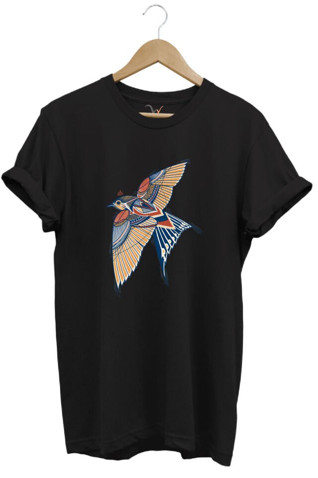 Kırlangıç Kuşu Dekoratif Baskılı %100 Pamuk Regular Fit Unisex T-Shirt Siyah - L