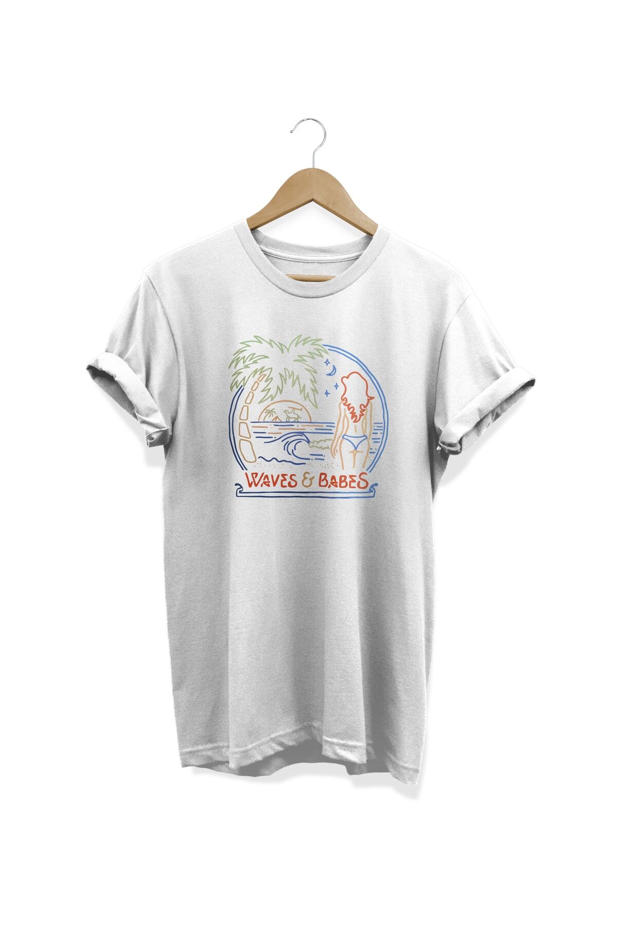 Palmiye Baskılı Beyaz T-shirt