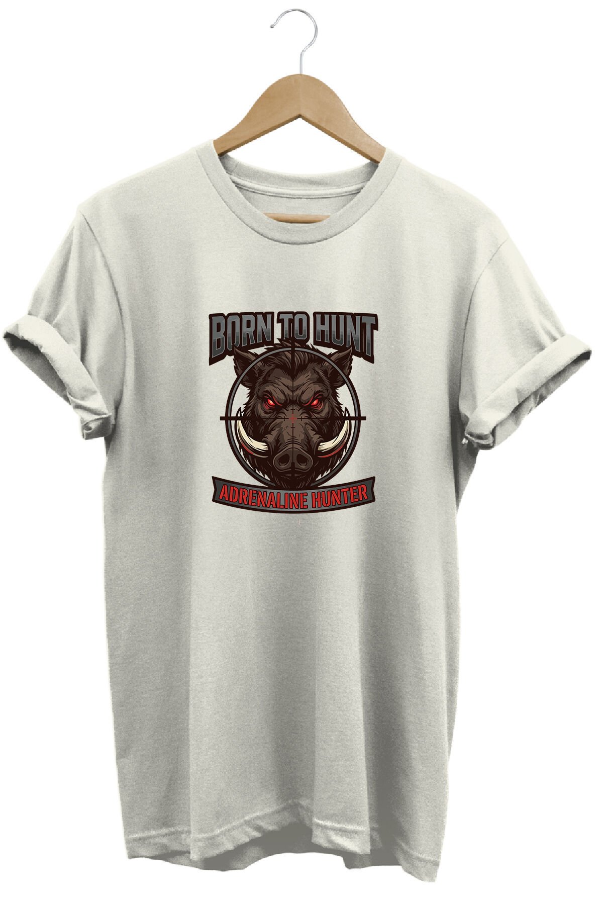 Unisex Yaban Domuzu Hedef Baskılı Arazi ve Atıcılık Tişörtü Outdoor Ekru - S