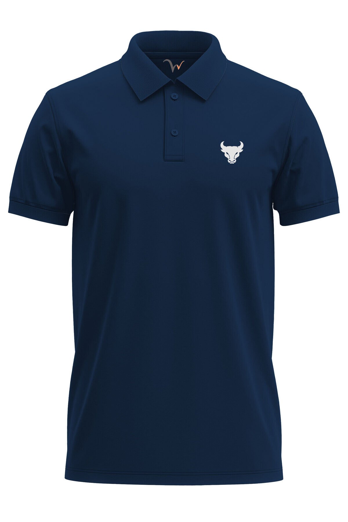 Boğa Baskılı Minimal Şık Tasarım %100 Pamuk Regular Fit Polo Yaka Beyaz T-shirt Lacivert - 3XL