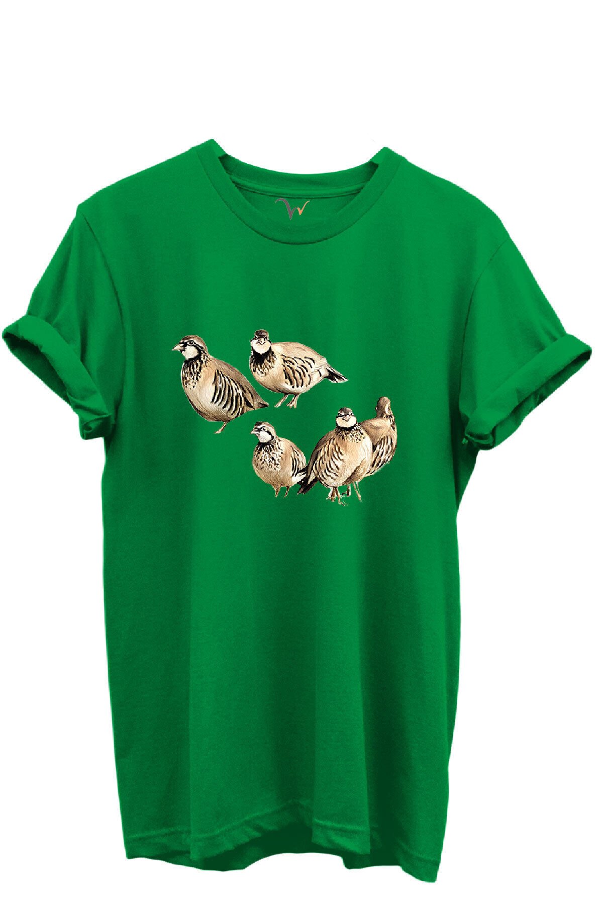 Beşli Keklik Baskılı Doğa ve Av Temalı %100 Pamuk Regular Fit Unisex T-Shirt Yeşil - XL