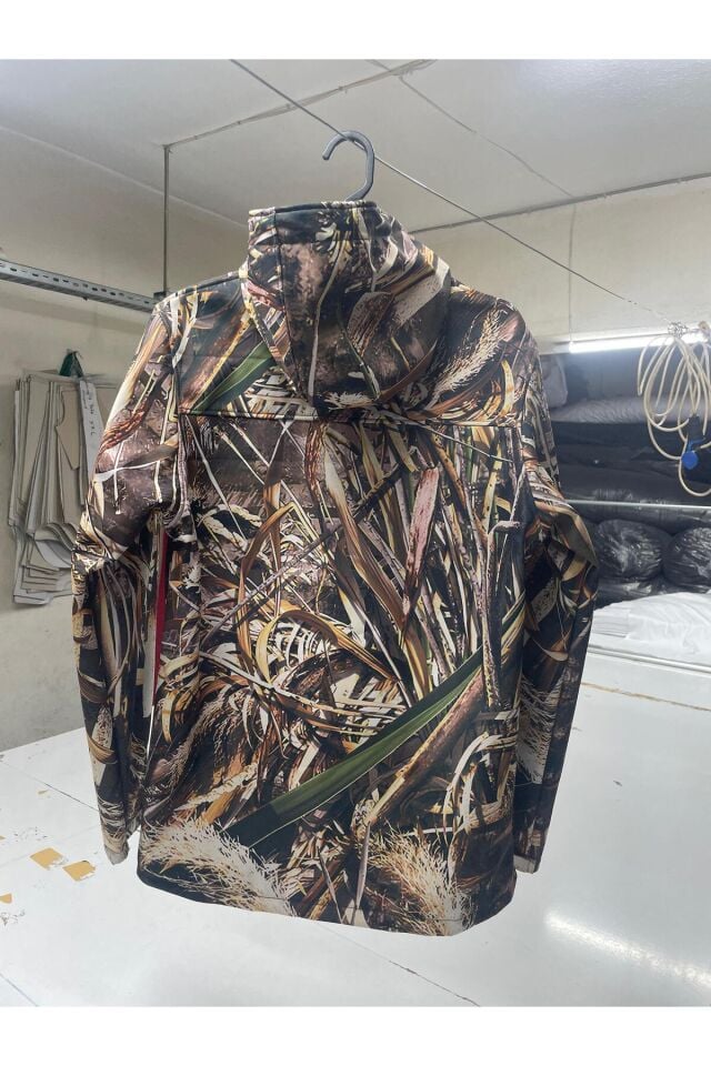 Outdoor Hunter Avcılık Su ve Rüzgar Geçirmez Erkek Saz Desenli Kamuflaj Softshell Mont Kışlık Mont