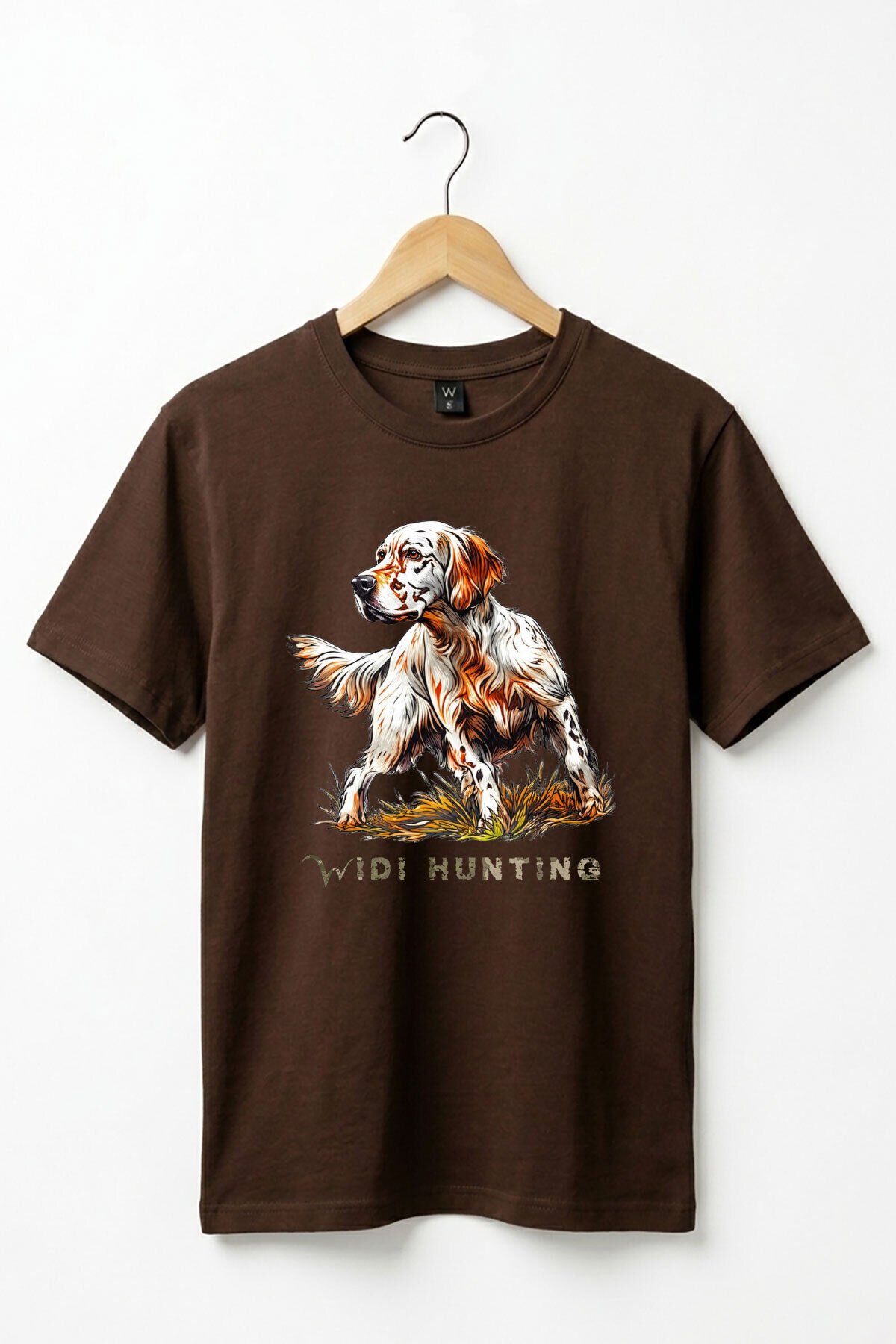 Unisex Hunting English Setter Köpek Baskılı Doğa Temalı Outdoor %100 Pamuk Basic T-Shirt Koyu Kahverengi - XL