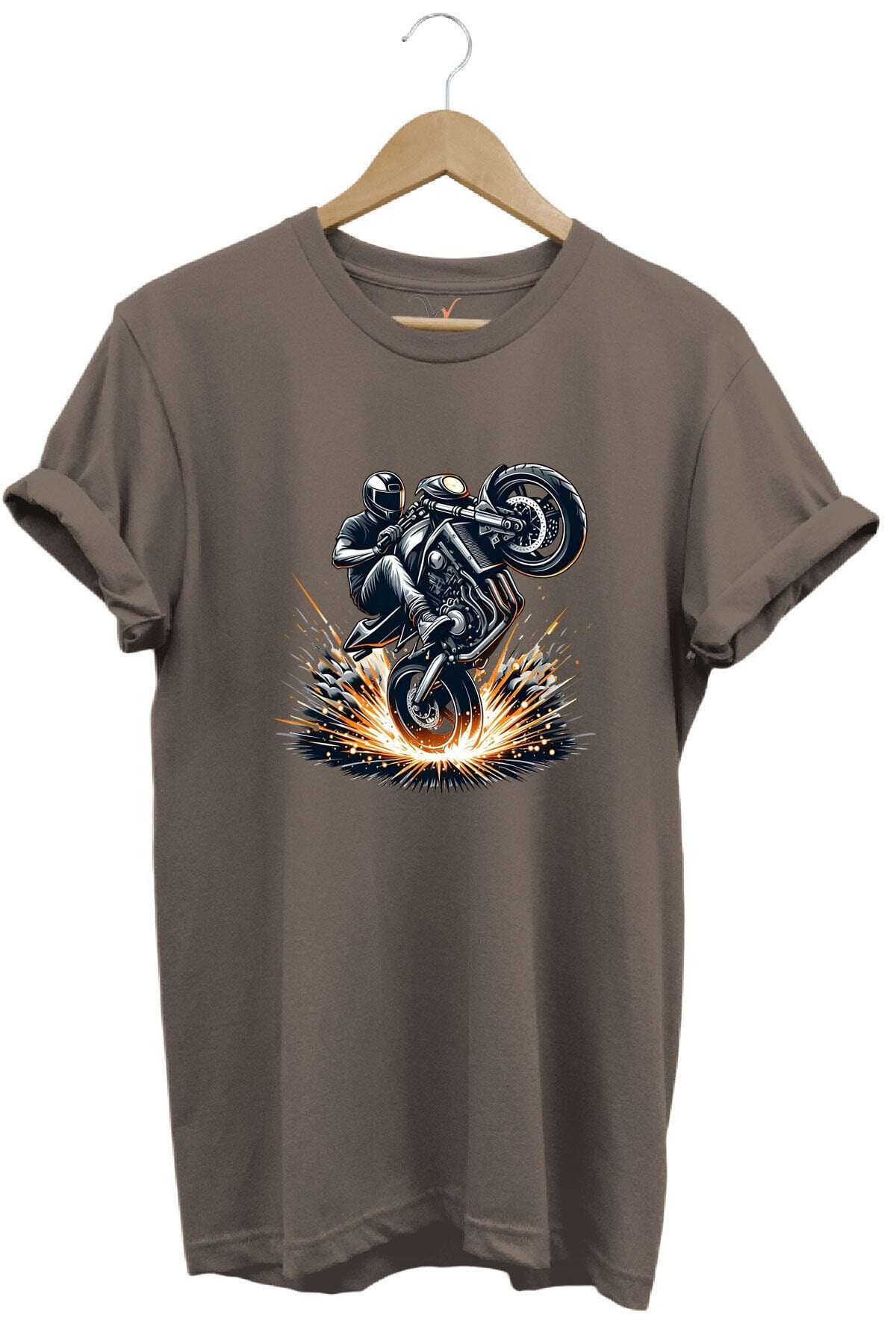 Racing Motosiklet Baskılı Ön Kaldıran Motorcu %100 Pamuk Regular Fit Unisex T-Shirt