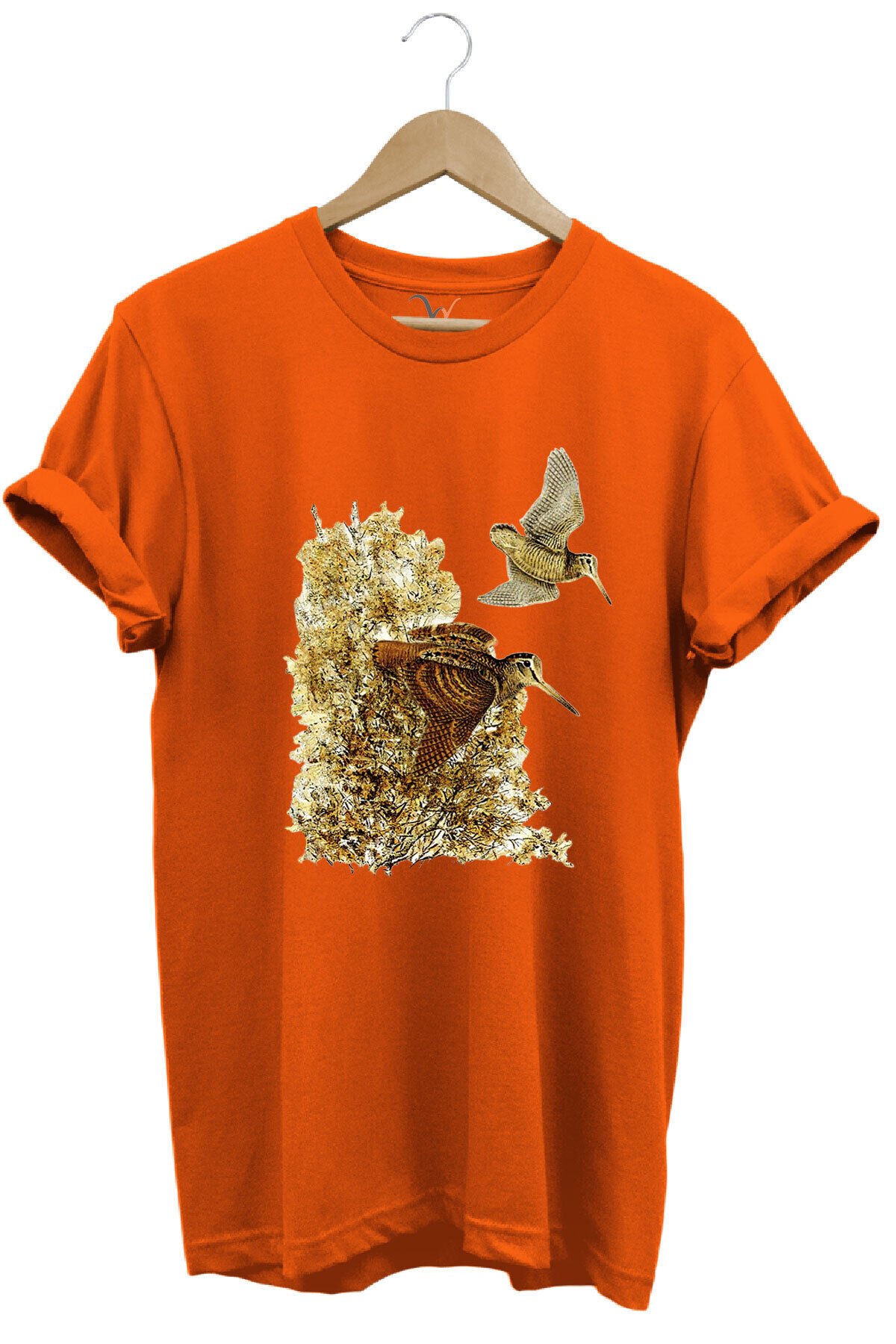 Hunter Avcılık Çulluk Avcılığı Vahşi Yaşam Baskılı Regular Fit %100 Pamuk Lacivert T-shirt Turuncu - XL