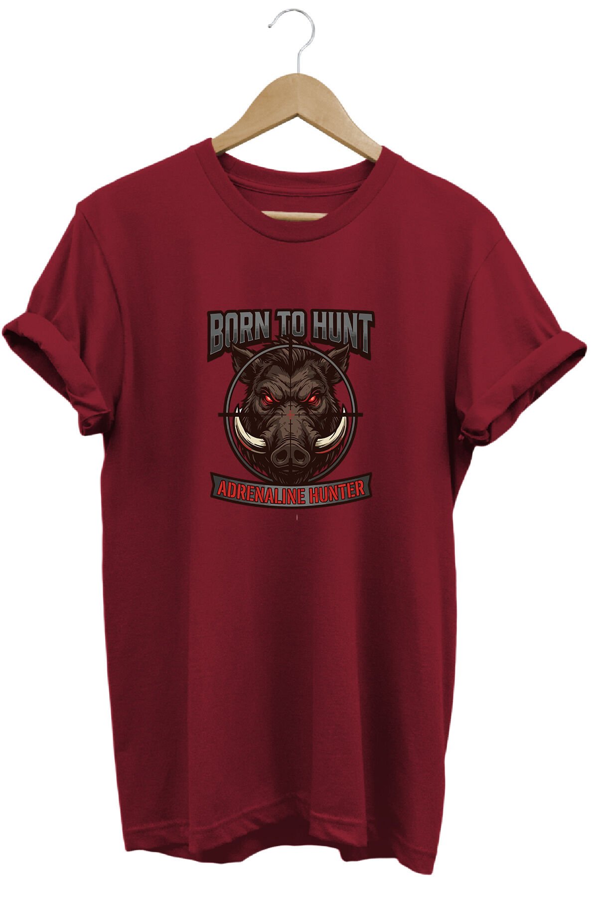 Unisex Yaban Domuzu Hedef Baskılı Arazi ve Atıcılık Tişörtü Outdoor Bordo - 2XL