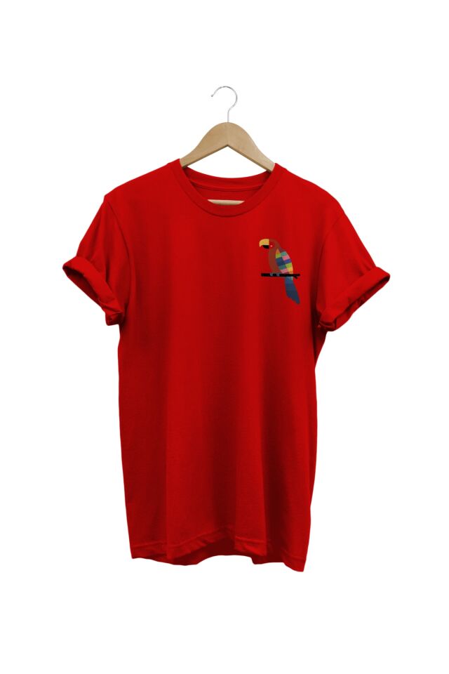 Papağan Baskılı Kırmızı T-shirt