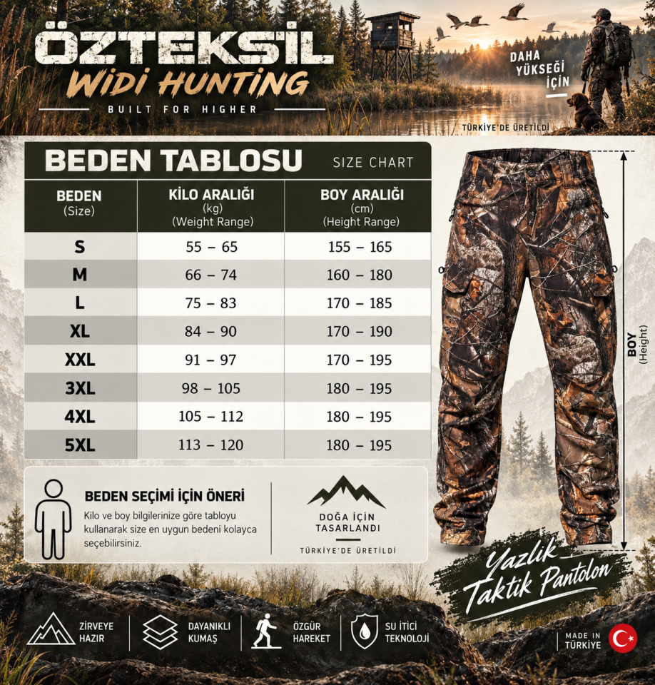 Yazlık Saz Desen Taktik Avcı Pantolonu – Kamuflaj Outdoor Av Pantolonu