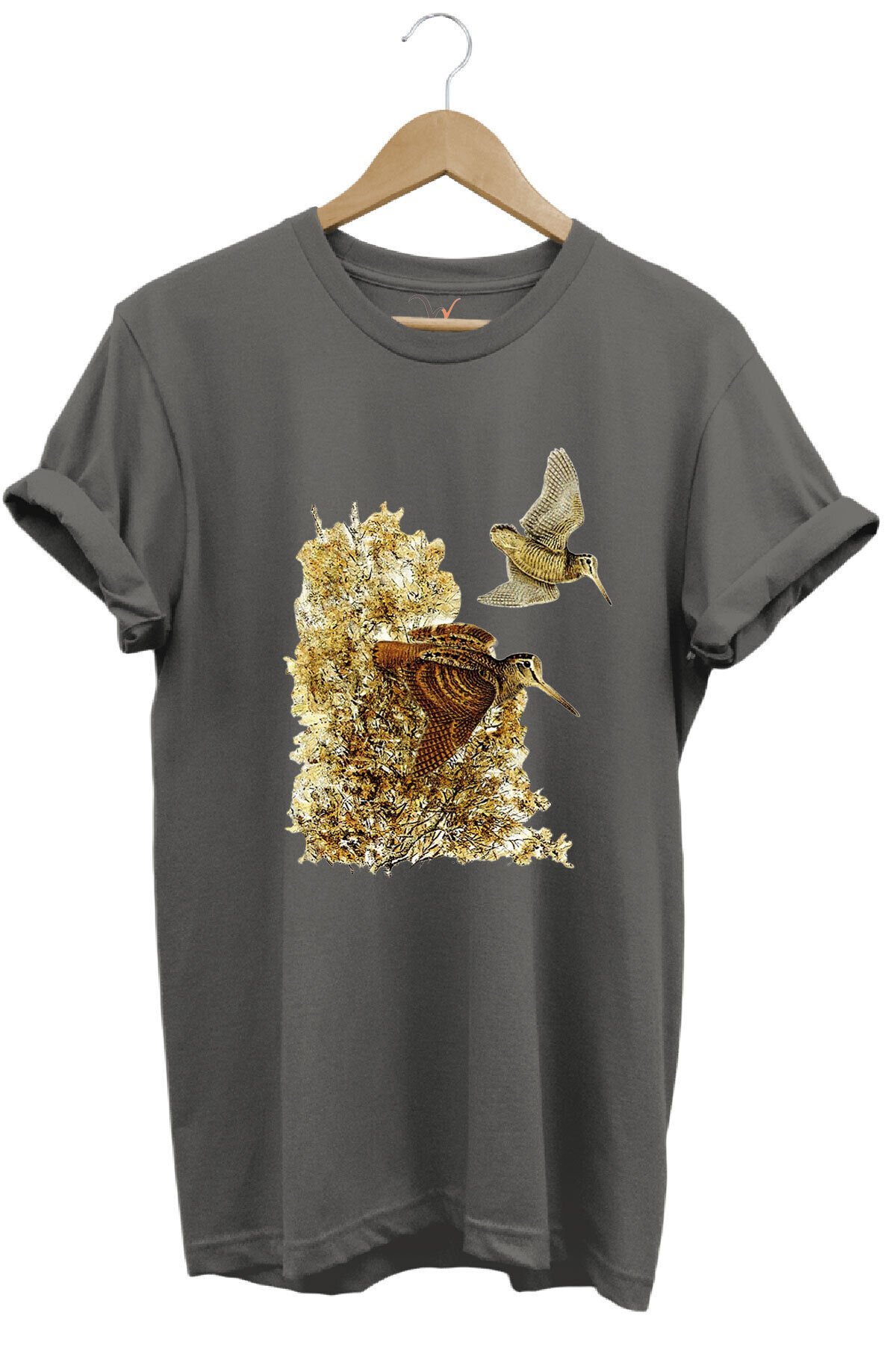 Hunter Avcılık Çulluk Avcılığı Vahşi Yaşam Baskılı Regular Fit %100 Pamuk Lacivert T-shirt Antrasit - 2XL