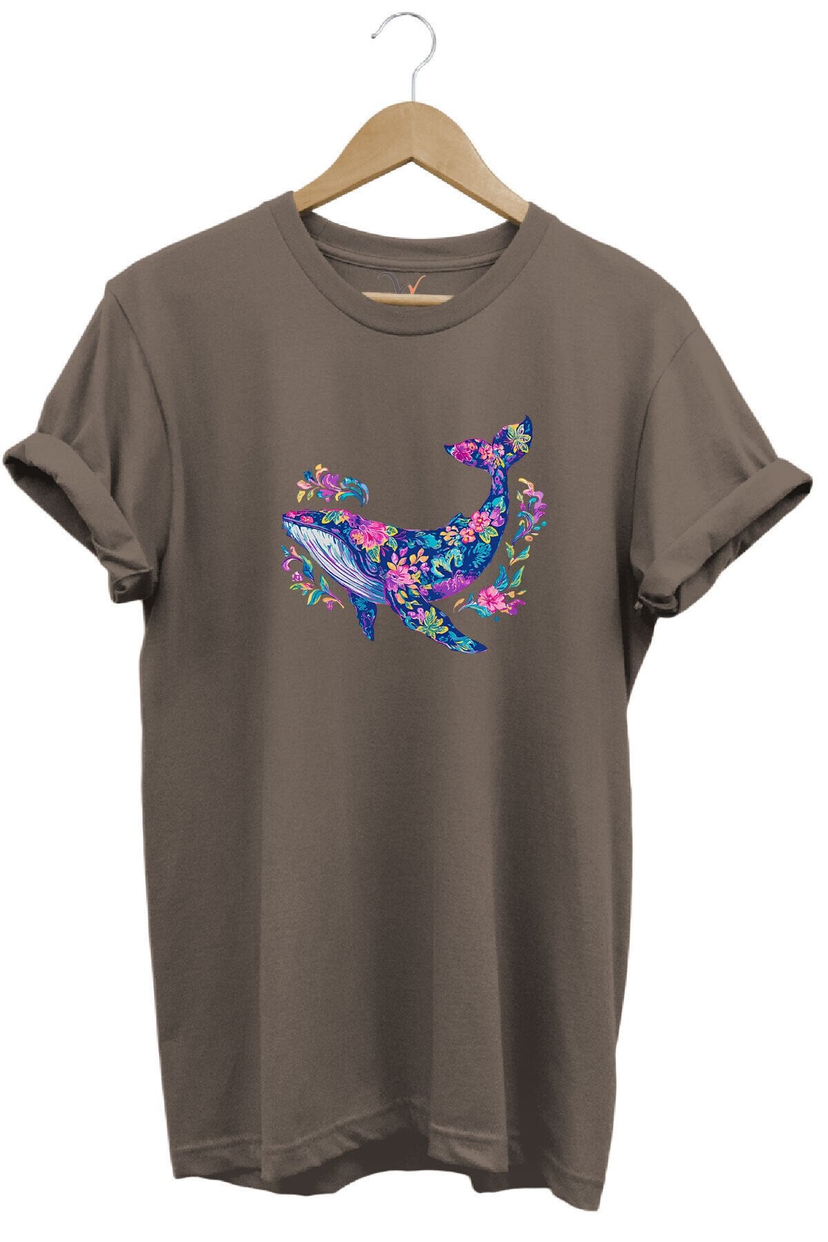 Renkli Balık Balina Desenli Baskılı %100 Pamuk Regular Fit Unisex T-Shirt