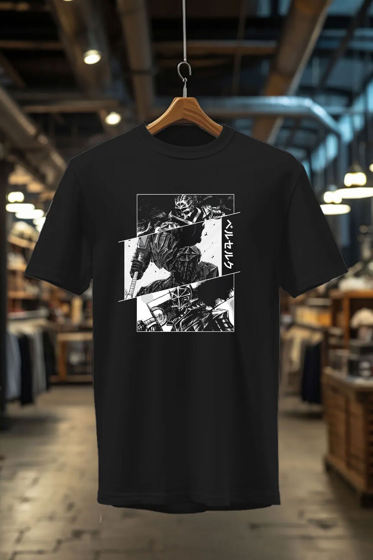 Anime Manga Baskılı Unisex Streetwear Şık Tasarımlı %100 Pamuk Bisiklet Yaka Siyah T-shirt Siyah - 4XL