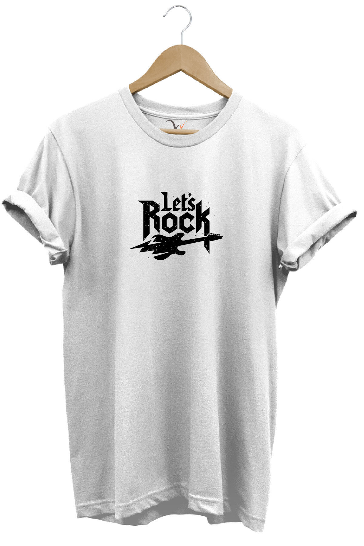Lets Rock Elektro Gitar Baskılı Festival %100 Pamuk Regular Fit Bisiklet Yaka Mavi T-shirt Beyaz - S