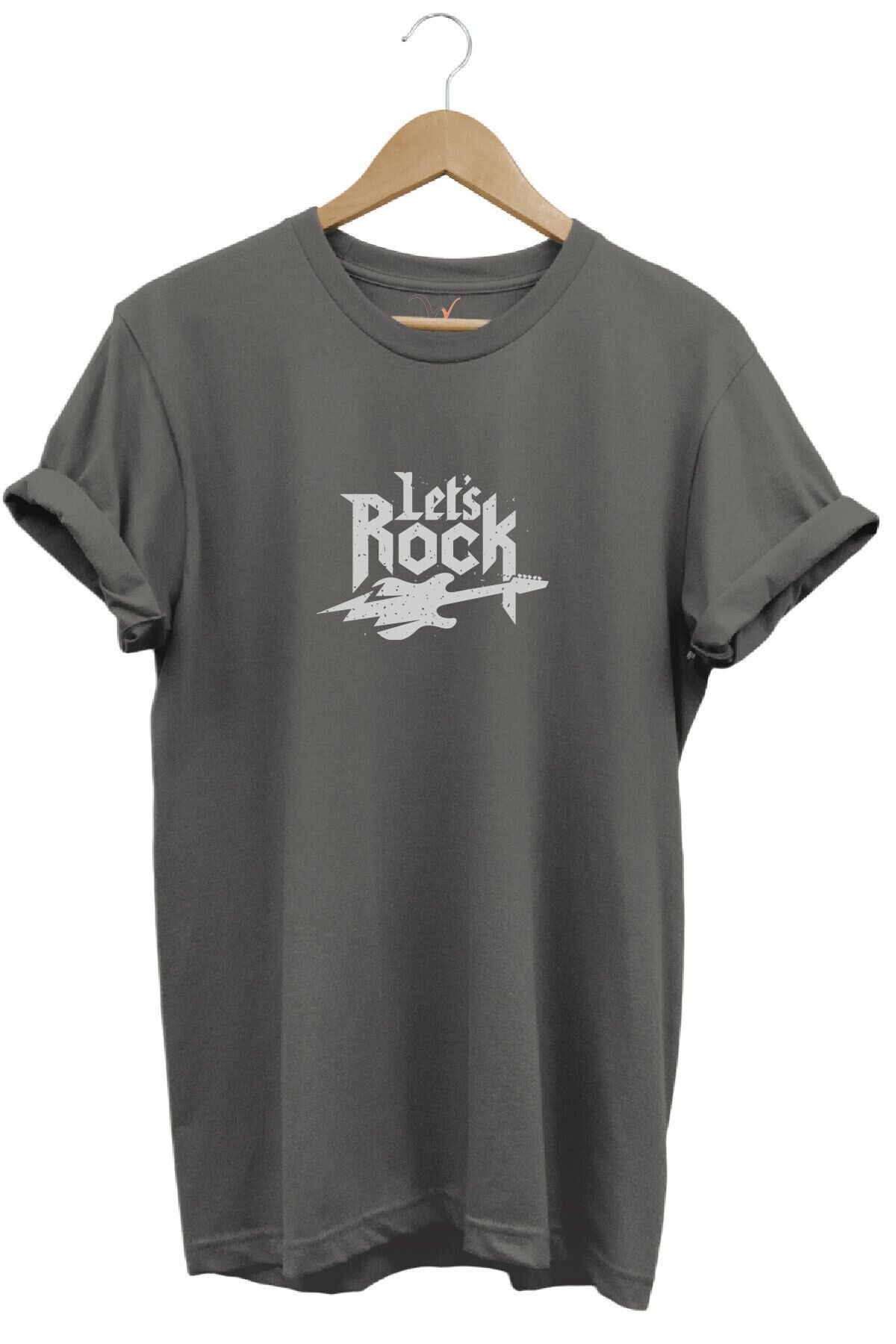 Lets Rock Elektro Gitar Baskılı Festival %100 Pamuk Regular Fit Bisiklet Yaka Mavi T-shirt Gri - M
