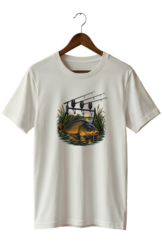 Widi Collection Sazan Balıkçısı Baskılı Unisex T-Shirt – Balık Avı Temalı Kısa Kollu Bisiklet Yaka