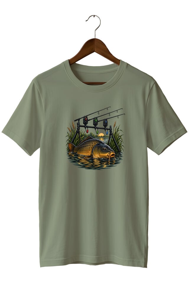 Widi Collection Sazan Balıkçısı Baskılı Unisex T-Shirt – Balık Avı Temalı Kısa Kollu Bisiklet Yaka