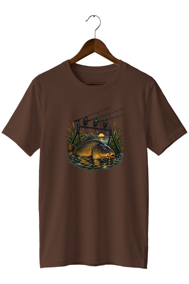 Widi Collection Sazan Balıkçısı Baskılı Unisex T-Shirt – Balık Avı Temalı Kısa Kollu Bisiklet Yaka