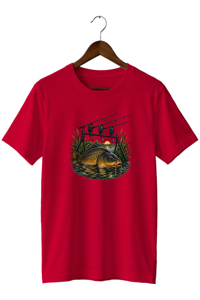 Widi Collection Sazan Balıkçısı Baskılı Unisex T-Shirt – Balık Avı Temalı Kısa Kollu Bisiklet Yaka