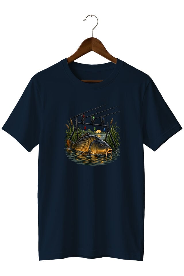 Widi Collection Sazan Balıkçısı Baskılı Unisex T-Shirt – Balık Avı Temalı Kısa Kollu Bisiklet Yaka