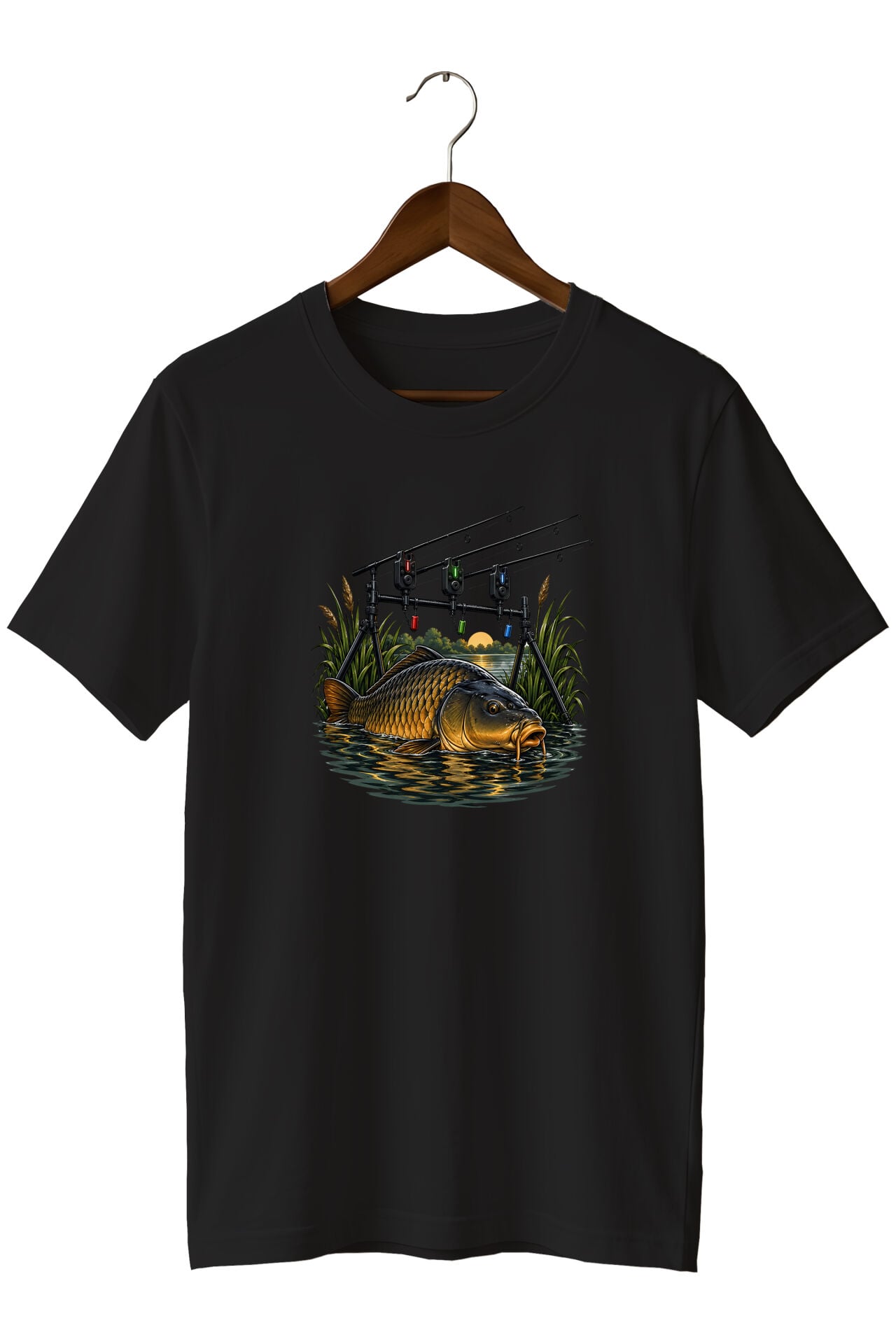 Widi Collection Sazan Balıkçısı Baskılı Unisex T-Shirt – Balık Avı Temalı Kısa Kollu Bisiklet Yaka