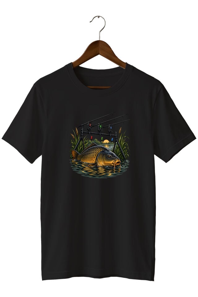 Widi Collection Sazan Balıkçısı Baskılı Unisex T-Shirt – Balık Avı Temalı Kısa Kollu Bisiklet Yaka