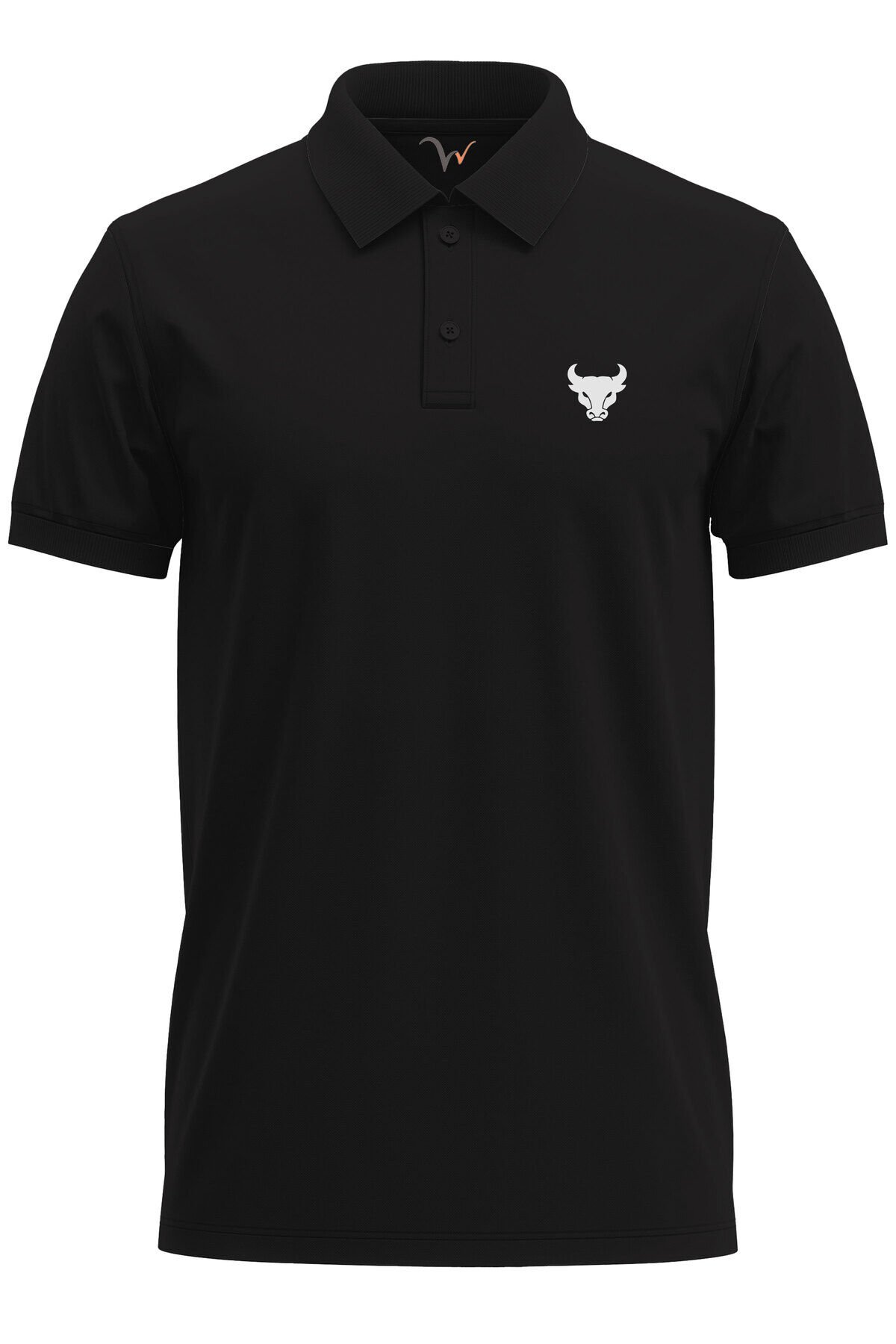 Boğa Baskılı Minimal Şık Tasarım %100 Pamuk Regular Fit Polo Yaka Beyaz T-shirt Siyah - S