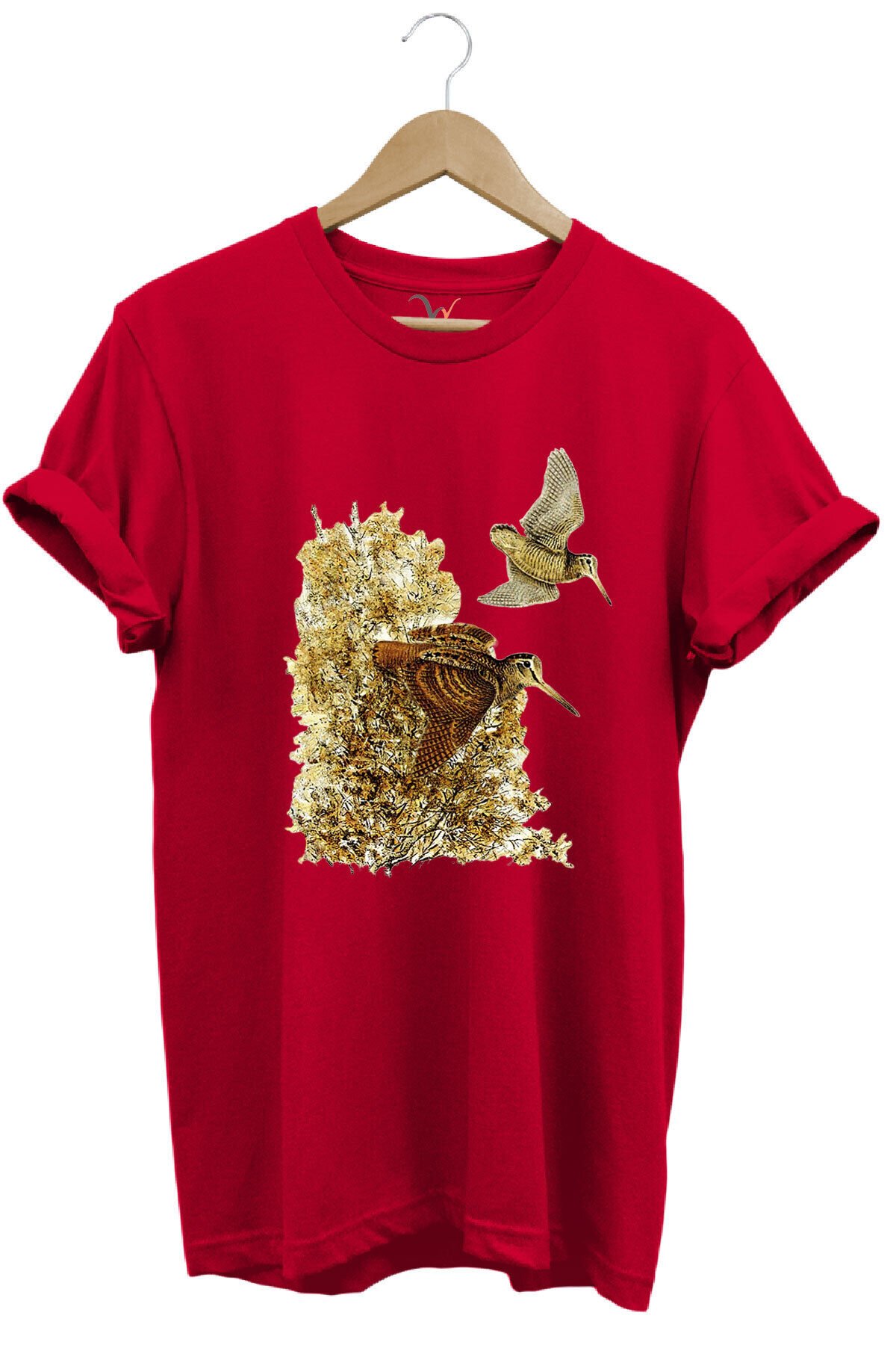 Hunter Avcılık Çulluk Avcılığı Vahşi Yaşam Baskılı Regular Fit %100 Pamuk Lacivert T-shirt Kırmızı - 2XL