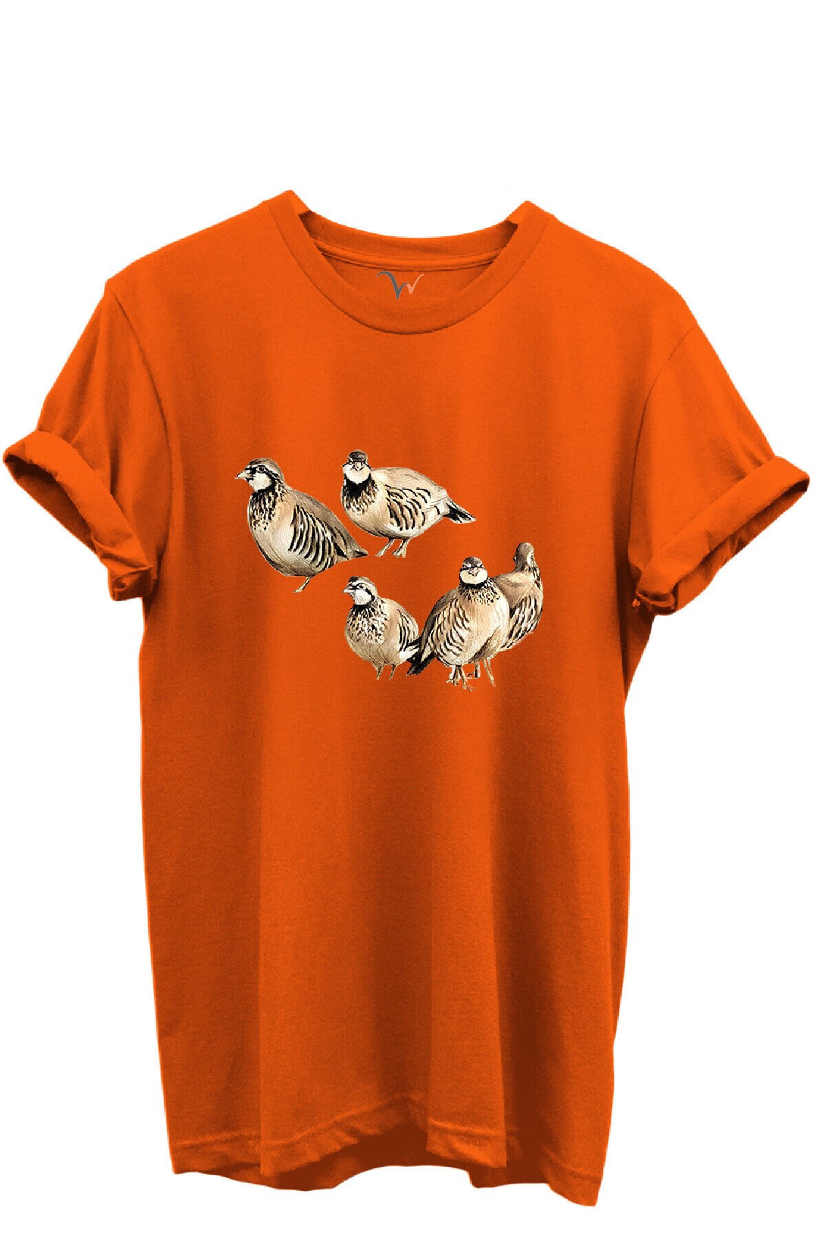 Beşli Keklik Baskılı Doğa ve Av Temalı %100 Pamuk Regular Fit Unisex T-Shirt Turuncu - XL